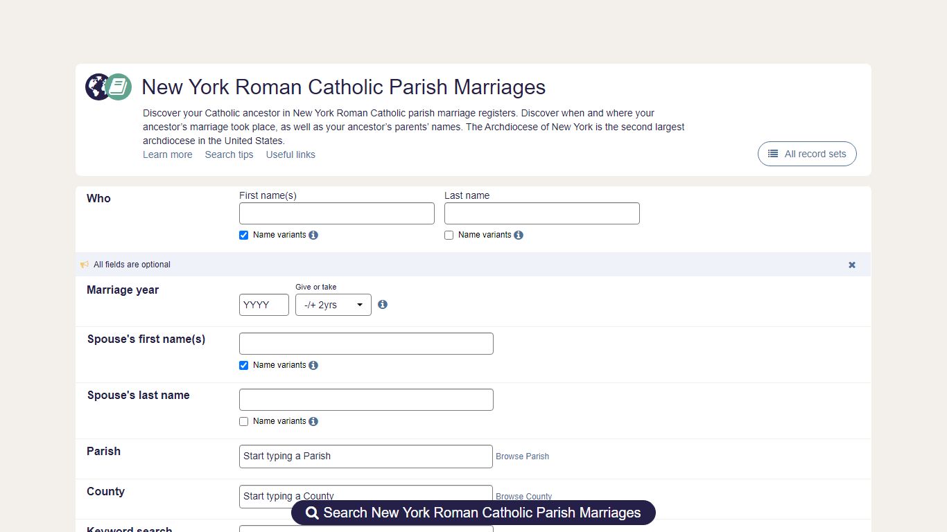 New York Roman Catholic Parish Marriages - Findmypast