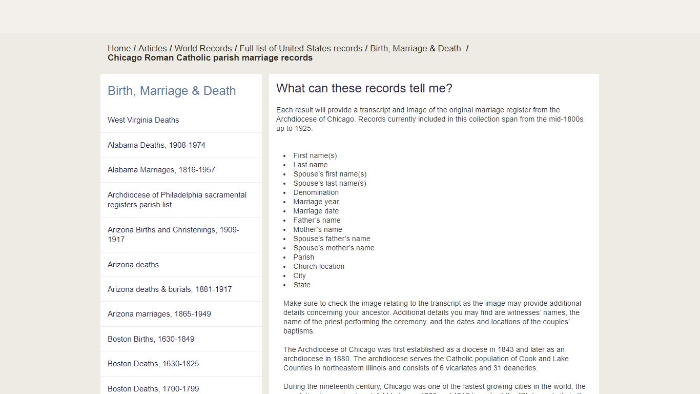 Chicago Roman Catholic parish marriage records - Findmypast