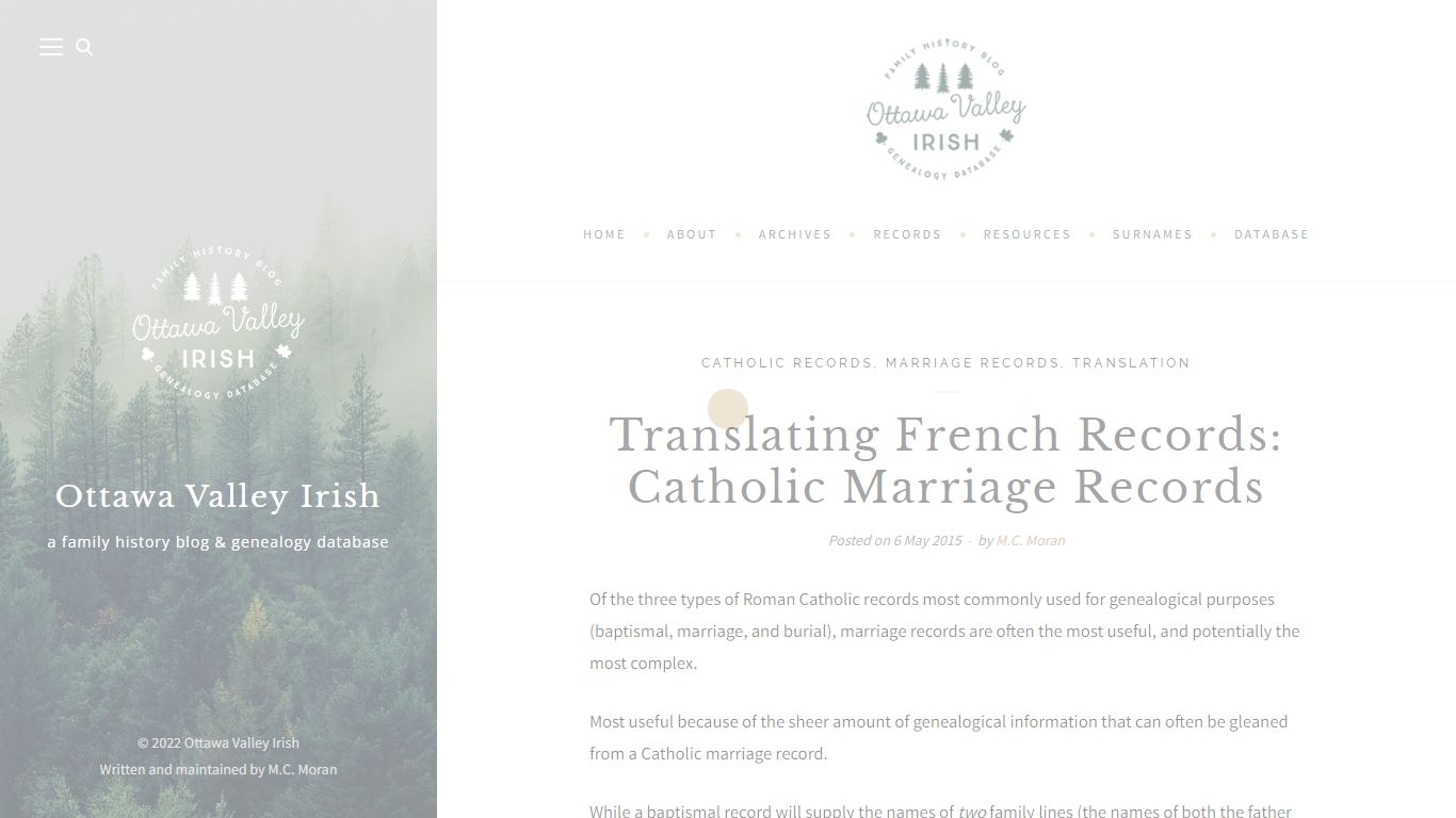 Translating French Records: Catholic Marriage Records